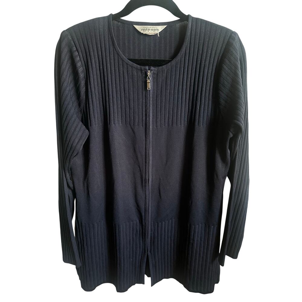 Exclusively Misook Navy Ribbed Zip Front Cardigan Jacket Medium